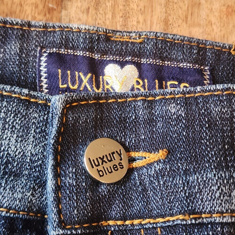Luxury Blues Y2K Jeans Juniors 7/8 Flare Zip Hem Stretch Denim Pockets Casual - Picture 5 of 15